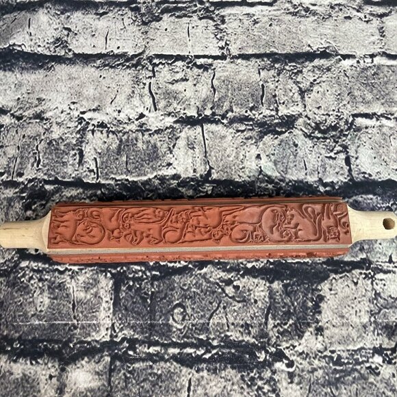 JudiKins Bollio Animals Wood Rubber Stamp Rolling Pin 4 Sided 6808K - Picture 3 of 12
